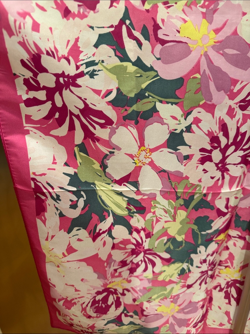 Vibrant Pink Floral Satin Scarf - Picture 4 of 6